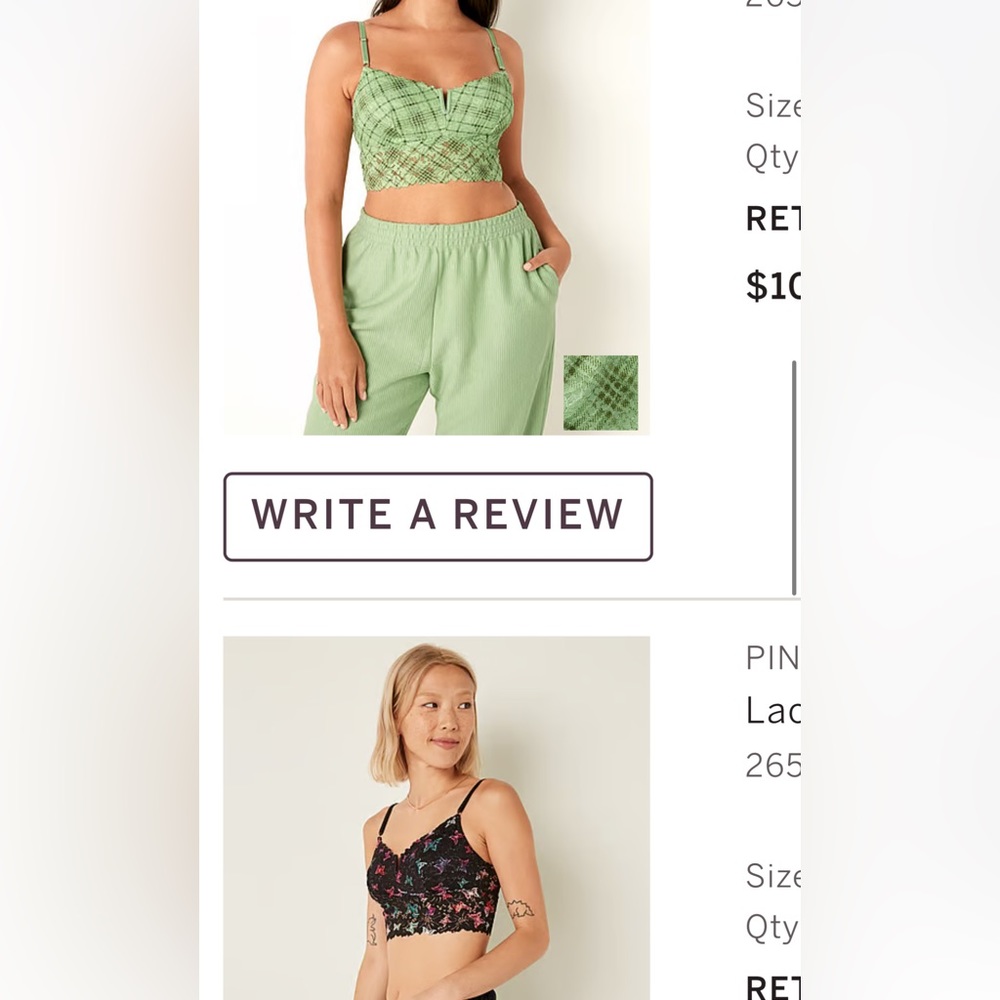 BUNDLE- PINK Bralettes- Lace Bustier size small- green & black butterfly